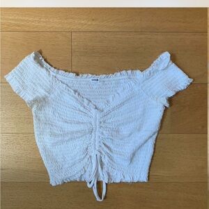 Garage White Ruched Off-Shoulder Crop Top